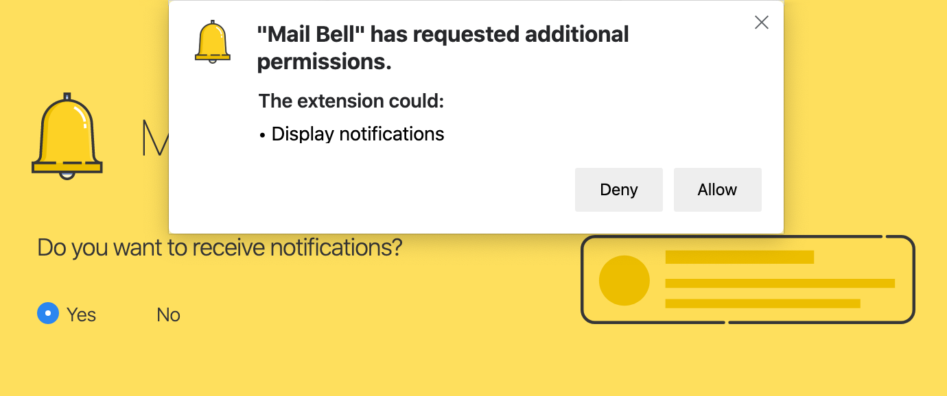 Mail Bell requesting optional permissions